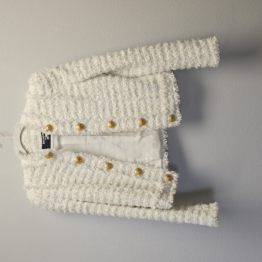 Balmain White Tweed Jacket 38/M